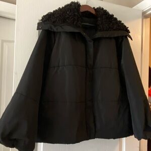 Simply Vera Wang, Jacket ~ Black Puffer Women’s jacket with Faux Fur Trim